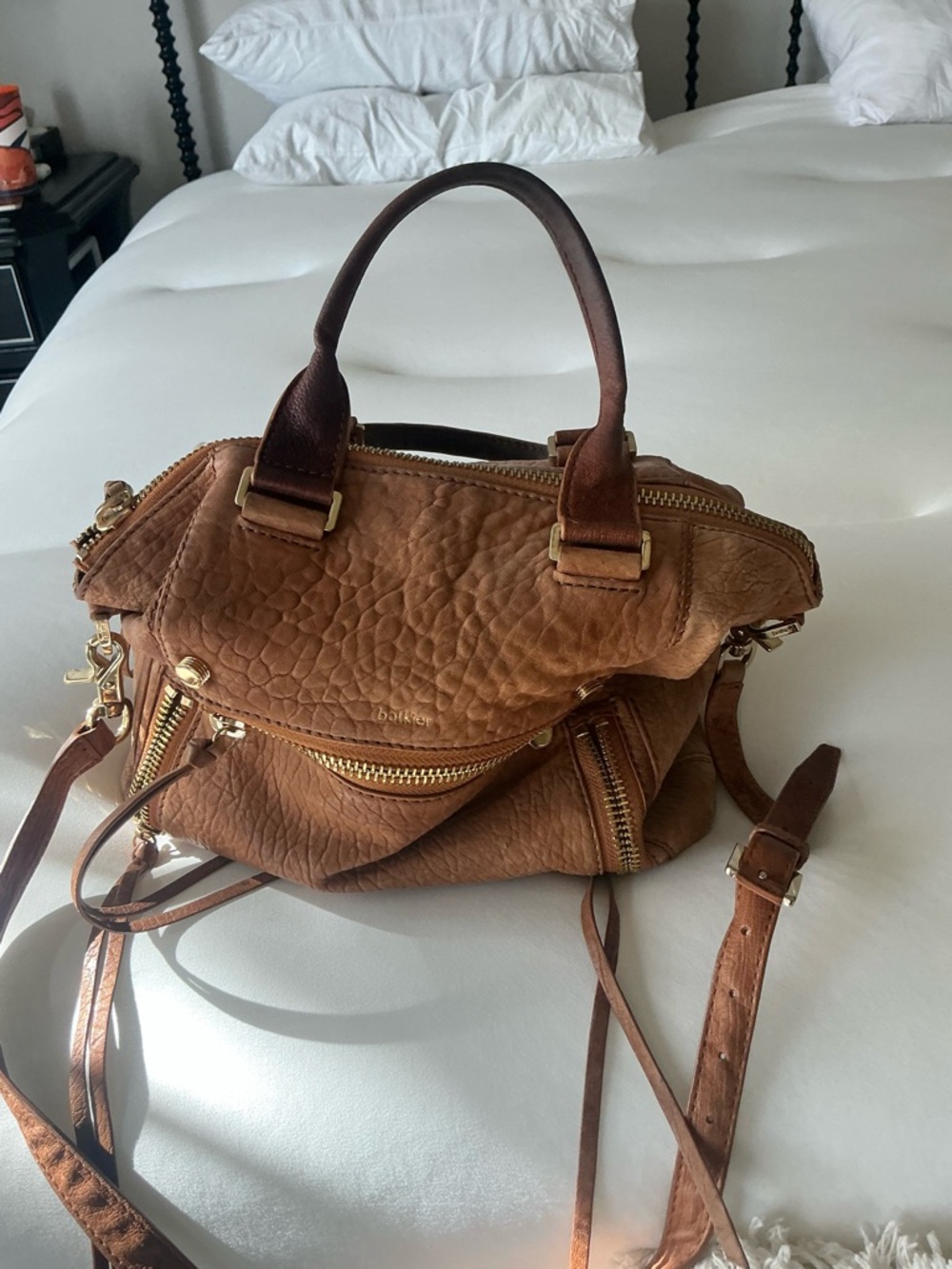Botkier Cognac Brown Leather Shoulder Bag with Gold Hardware